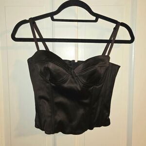 Aritzia Wilfred Dark Brown Satin Cropped Corset Bra Top Medium